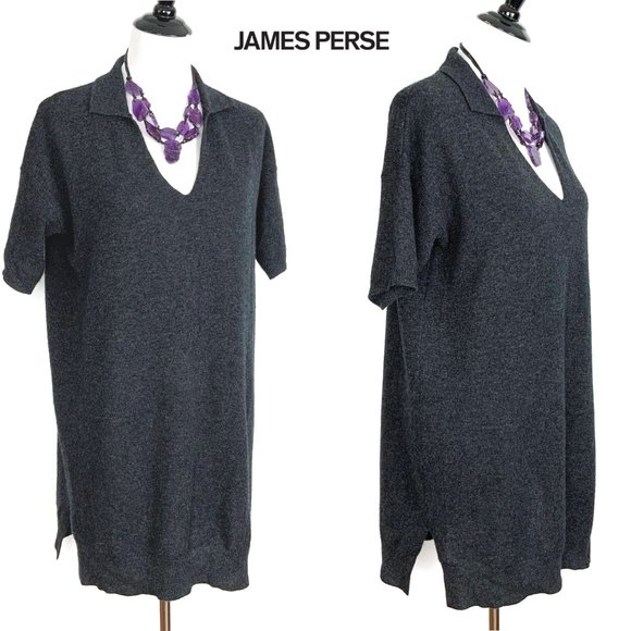 JAMES PERSE 100% Cashmere Oversized Polo Sweater Dress Gray Sz XS (0) - Picture 2 of 16